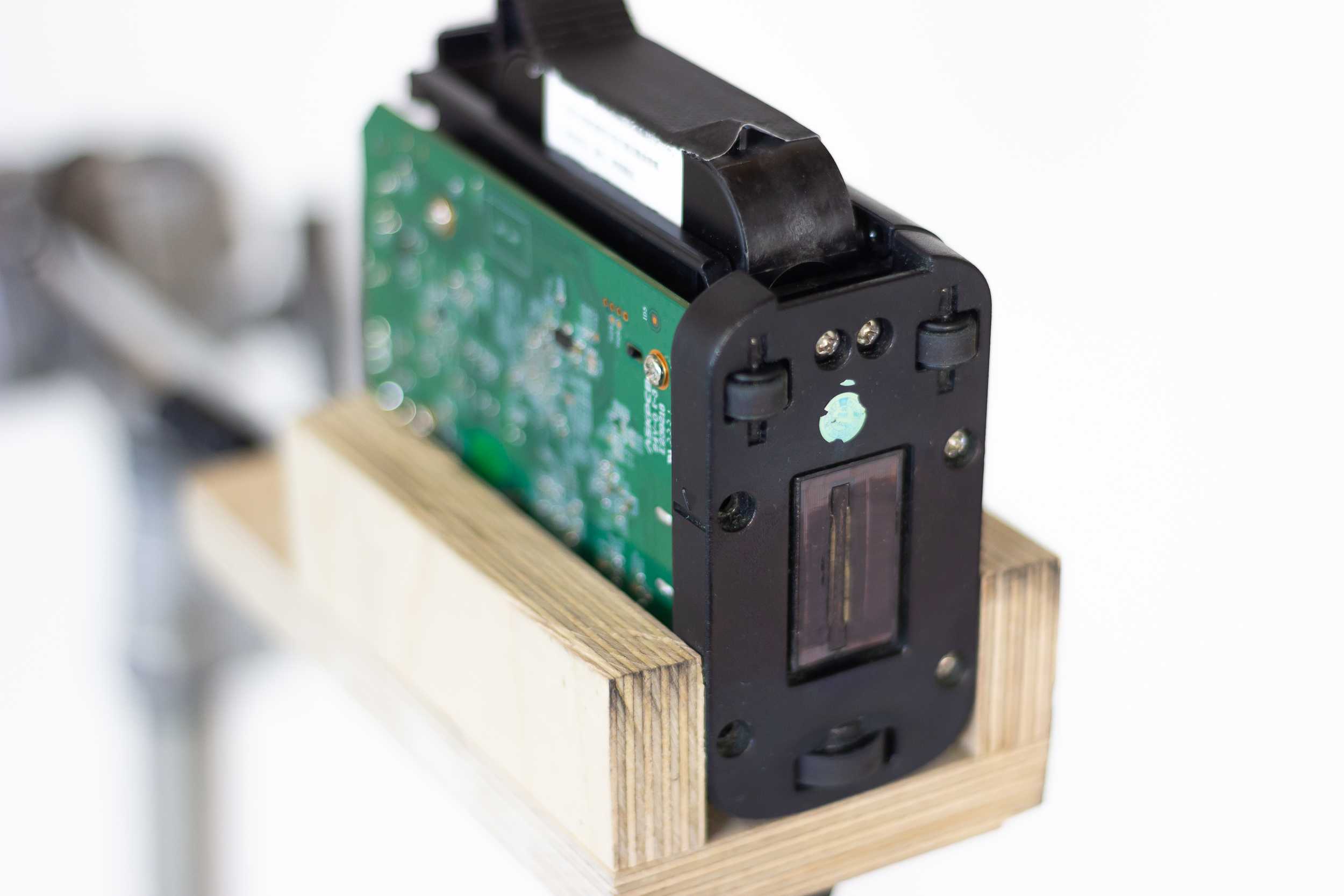 Closeup of the handheld printer