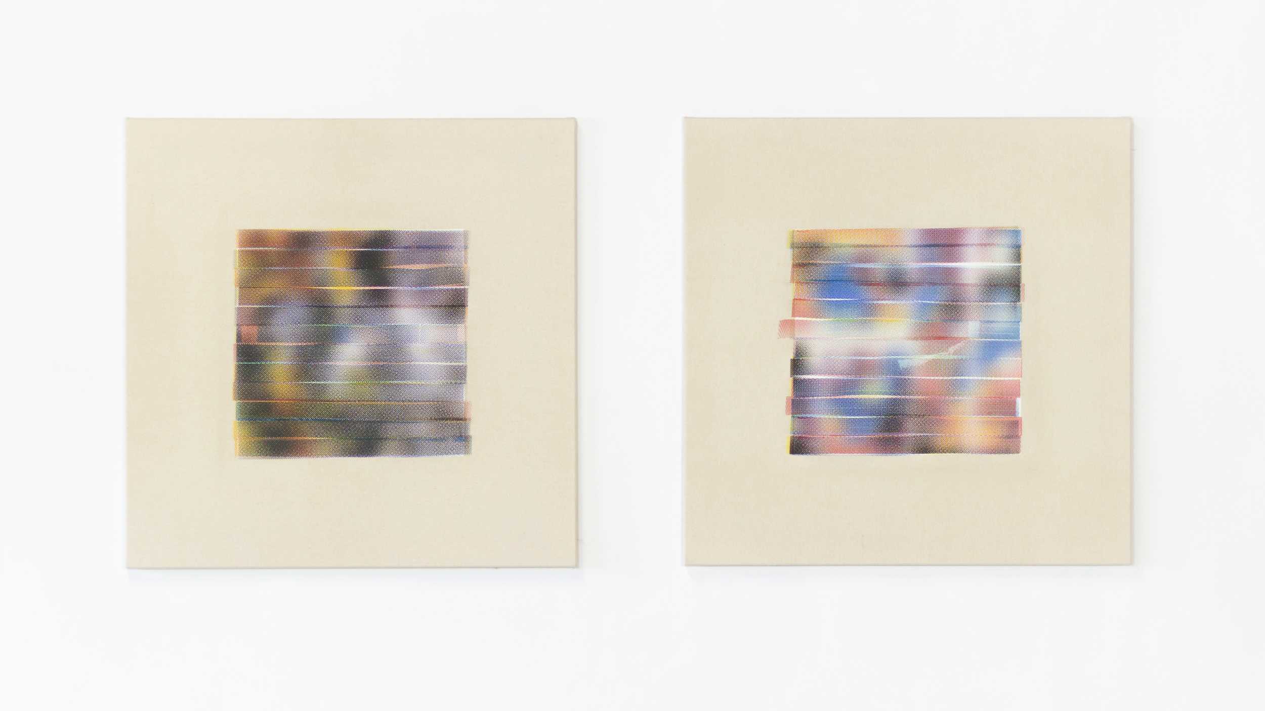 Two canvases with an abstract texture printed in halftone