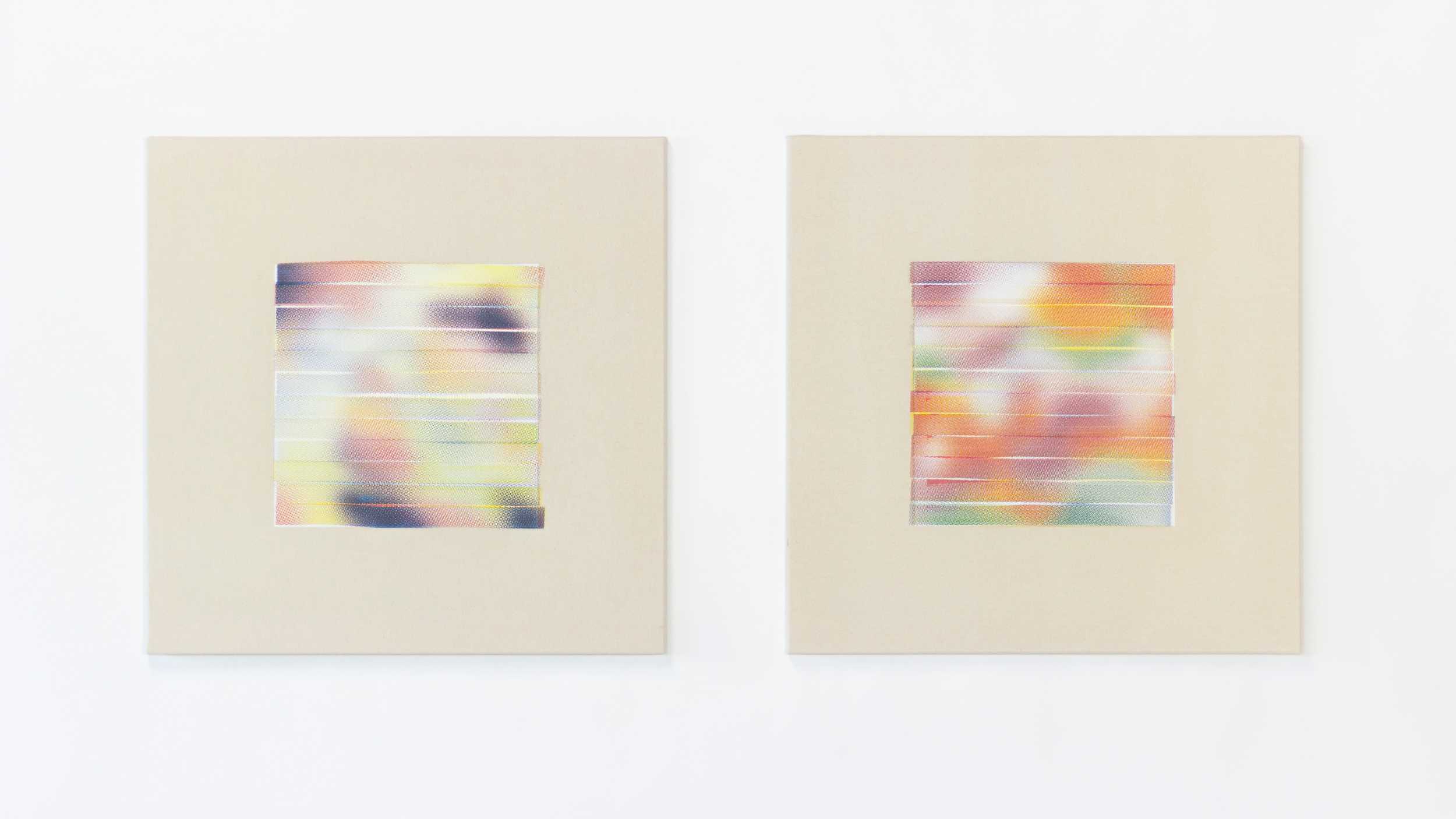Two canvases with an abstract texture printed in halftone