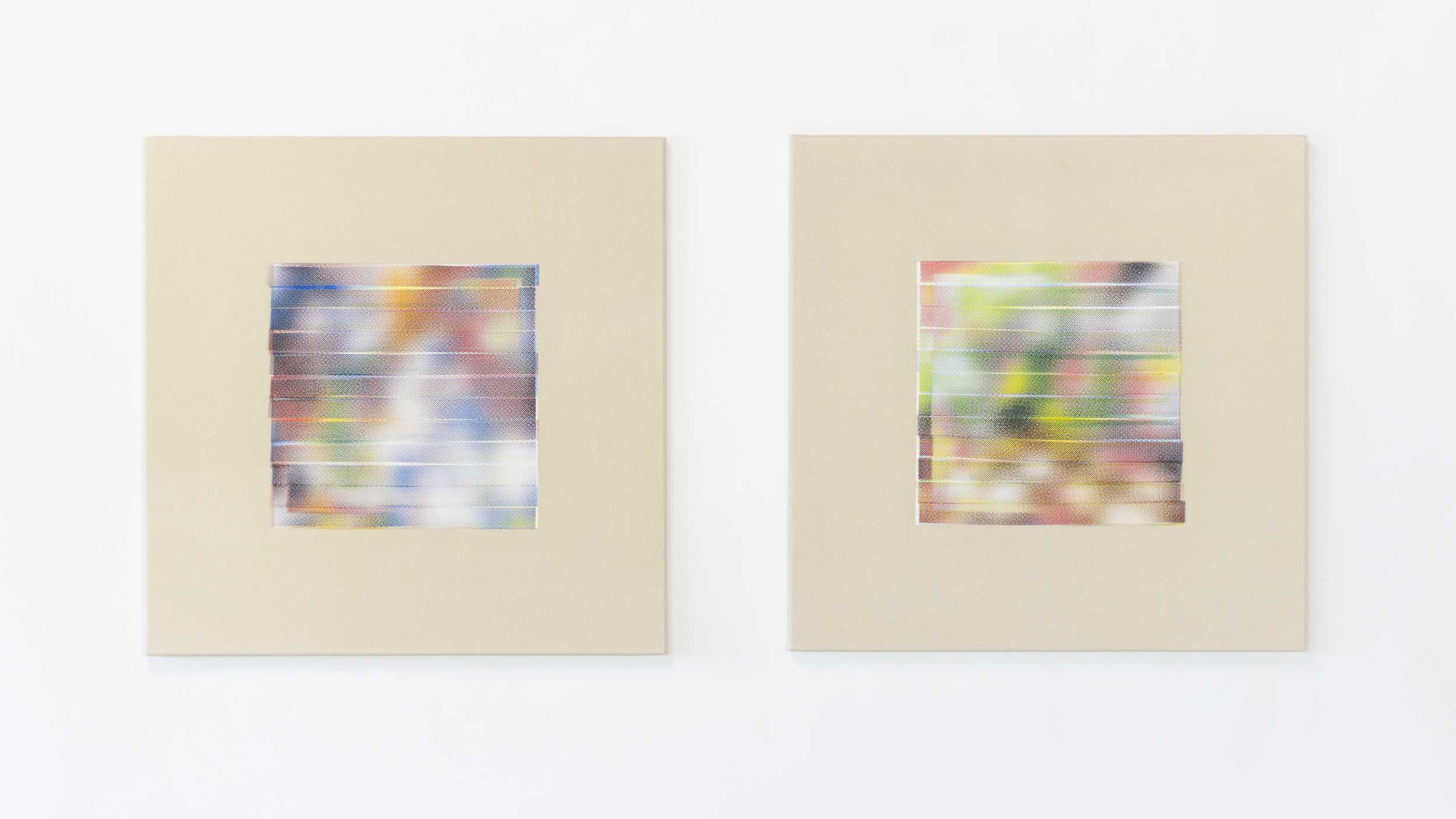 Two canvases with an abstract texture printed in halftone