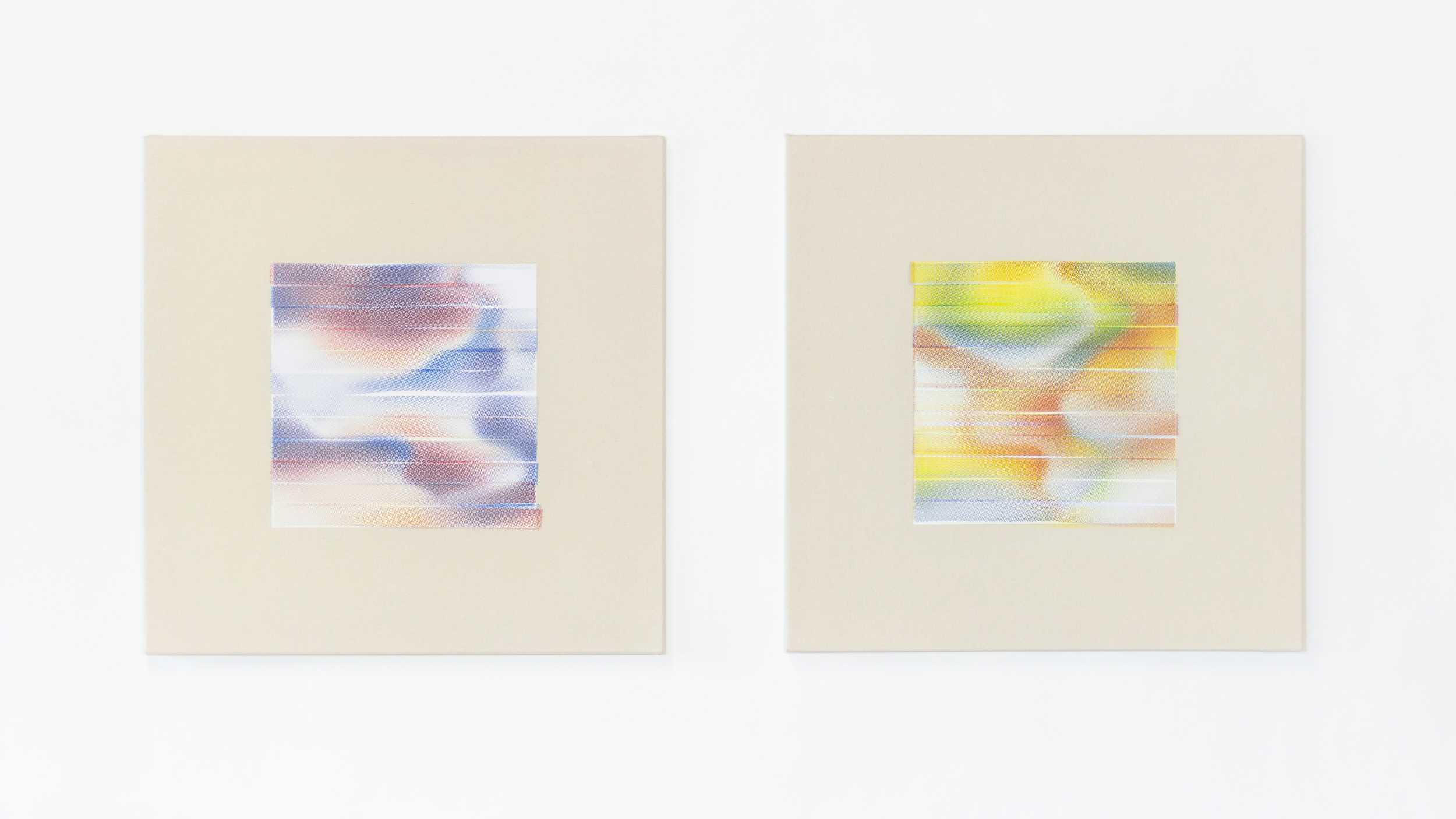 Two canvases with an abstract texture printed in halftone
